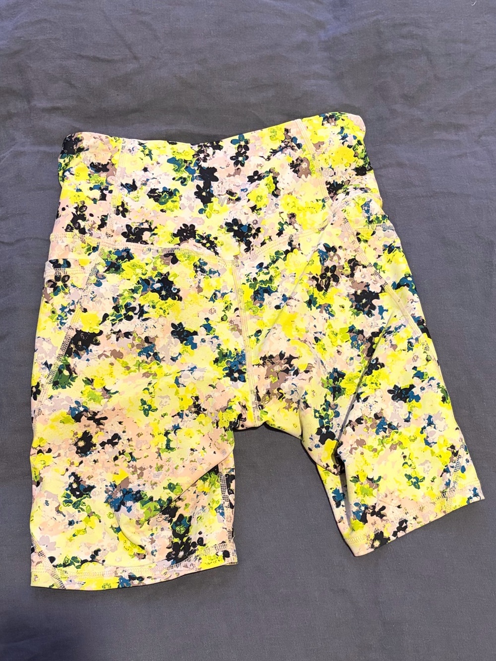 Floral Print Bike Shorts - Neon Yellow & Multi